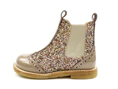 Angulus nougat multi glitter ankle boots with perforated pattern